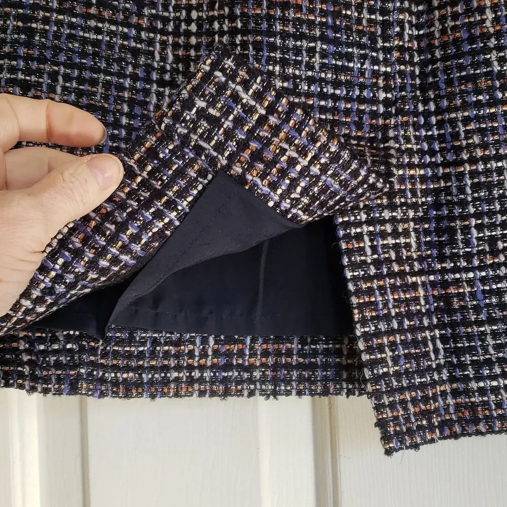 J.Crew No. 2 Wool Pencil Skirt • Black Periwinkle Metallic Gold Bouclé • Size 10